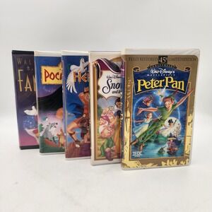 Disney VHS Lot 5 Tapes Peter Pan Snow White Hercules Pocahontas Fantasia Master
